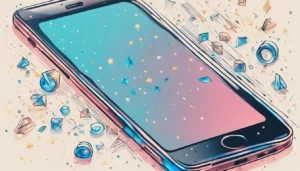 Contador de curtidas no TikTok aumentando e ícones de estrelas douradas em fundo azul.