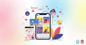 Layout de post no Instagram com smartphone e ícones de engajamento diário.